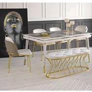 Sweet Home Roma Açılır Efes Desen Salon Masası + 4 Adet Limon Sandalye + 1 Adet Puf Bench