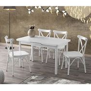 Sweet Home Silva 70x120 cm Açılır Beyaz Masa + 4 Adet Çapraz Sandalye Takımı