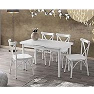 Sweet Home Silva 70x120 cm Açılır Beyaz Mermer Masa + 4 Adet Çapraz Sandalye Takımı