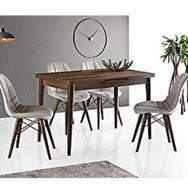 Sweet Home Silva 70x120 cm Açılır Ceviz Masa + 4 Adet Çapraz Sandalye Takımı