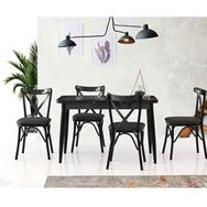 Sweet Home Silva 70x120 cm Açılır Siyah Mermer Masa + 4 Adet Çapraz Sandalye Takımı