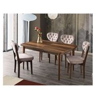 Sweet Home Silva 90x140 cm Açılır Barok Ceviz Masa + 4 Adet Ahşap Gala Sandalye Takımı