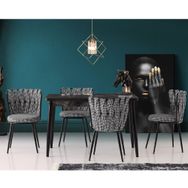 Sweet Home Silva Açılır Metal Ayak Siyah Mermer Masa ve 4 Adet Dilara Sandalye Takımı