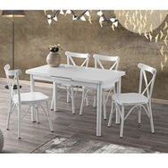 Sweet Home Silvar Açılır Beyaz Masa + 6 Adet Çapraz Plastik Sırt Sandalye Takımı