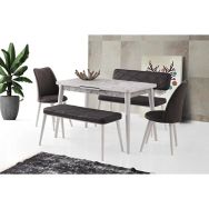 Sweet Sandalye Açılır Silva Beyaz Mermer Masa + Ekol Bench Takım