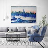 Tablolife Blue Cıty 90x120 cm Yağlı Boya Dokulu Tablo