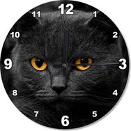 Tablomega Kara Kedi Ahşap 30x30 cm Duvar Saati
