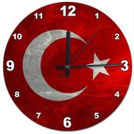 Tablomega SAAT-387-30 Mermer Zeminde Türk Bayrağı Şekilli 30 cm Çap Duvar Saati