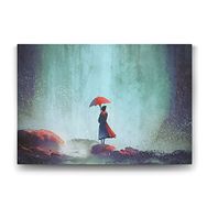 Tabloshop Kırmızı Şemsiyeli Kız 90x60 cm Tablo