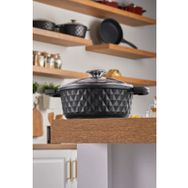 Taç Bella TAC-3875 Siyah 24 cm Cam Kapak Döküm Derin Tencere