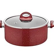 Taç Granit 32 cm 3.4 mm Isıya Dayanıklı Bakalit Kulp Cam Kapak Derin Tencere