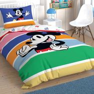 Taç Lisanslı Disney Mickey Mouse Rainbow Pamuk Tek Kişilik Nevresim Takımı