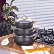 Taç Luna Granit Siyah 3lü Güveç Set