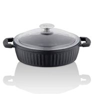 Taç TAC-3835 Valeriya Döküm Cam Kapak 28 cm Siyah Basık Tencere