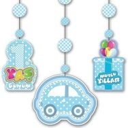 Tahtakale Toptancıları Mavi Renk 3'lü Set 12x45 cm 1 Yaş Temalı Asmalı Süs İp