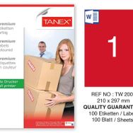 Tanex TW-2000 210x297 mm 100'lü Kırmızı Pastel Laser Etiket
