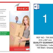 Tanex TW-2000 210x297 mm 100'lü Mavi Pastel Laser Etiket