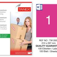 Tanex TW-2000 210x297 mm 100'lü Pembe Pastel Laser Etiket