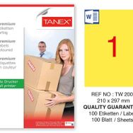 Tanex TW-2000 210x297 mm 100'lü Sarı Pastel Laser Etiket