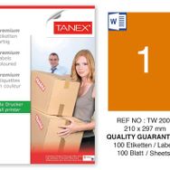 Tanex TW-2000 210x297 mm 100'lü Turuncu Pastel Laser Etiket