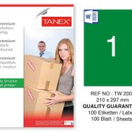 Tanex TW-2000 210x297 mm 100'lü Yeşil Pastel Laser Etiket