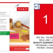 Tanex TW-2001 199.6x289.1 mm 100'lü Kırmızı Floresan Laser Etiket