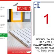 Tanex TW-2001 199.6x289.1 mm 100'lü Sökülebilir Etiket