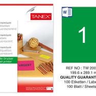 Tanex TW-2001 199.6x289.1 mm 100'lü Yeşil Floresan Laser Etiket