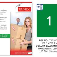 Tanex TW-2001 199.6x289.1 mm 100'lü Yeşil Pastel Laser Etiket