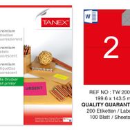 Tanex TW-2002 199.6x143.5 mm 100'lü Kırmızı Floresan Laser Etiket