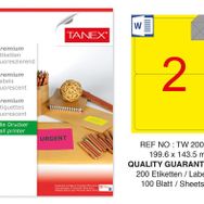 Tanex TW-2002 199.6x143.5 mm 100'lü Sarı Floresan Laser Etiket