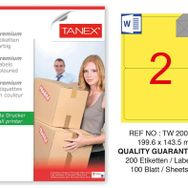 Tanex TW-2002 199.6x143.5 mm 100'lü Sarı Pastel Laser Etiket