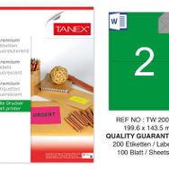 Tanex TW-2002 199.6x143.5 mm 100'lü Yeşil Floresan Laser Etiket