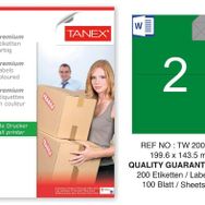 Tanex TW-2002 199.6x143.5 mm 100'lü Yeşil Pastel Laser Etiket