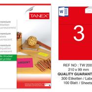 Tanex TW-2003 210x99 mm 100'lü Kırmızı Floresan Laser Etiket