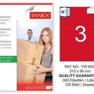 Tanex TW-2003 210x99 mm 100'lü Kırmızı Pastel Laser Etiket