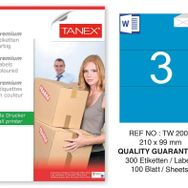 Tanex TW-2003 210x99 mm 100'lü Mavi Pastel Laser Etiket