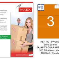 Tanex TW-2003 210x99 mm 100'lü Turuncu Pastel Laser Etiket