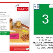 Tanex TW-2003 210x99 mm 100'lü Yeşil Floresan Laser Etiket