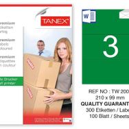 Tanex TW-2003 210x99 mm 100'lü Yeşil Pastel Laser Etiket
