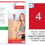 Tanex TW-2004 99.1x139 mm 100'lü Kırmızı Pastel Laser Etiket