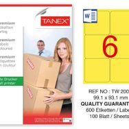 Tanex TW-2006 99.1x93.1 mm 100'lü Sarı Pastel Laser Etiket