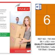 Tanex TW-2006 99.1x93.1 mm 100'lü Turuncu Pastel Laser Etiket