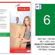 Tanex TW-2006 99.1x93.1 mm 100'lü Yeşil Pastel Laser Etiket