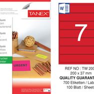 Tanex TW-2007 200x37 mm 100'lü Kırmızı Floresan Laser Etiket