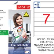 Tanex TW-2007 200x37 mm 100'lü Kuşe Laser Etiket