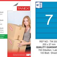 Tanex TW-2007 200x37 mm 100'lü Mavi Pastel Laser Etiket