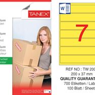 Tanex TW-2007 200x37 mm 100'lü Sarı Pastel Laser Etiket