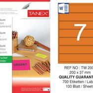 Tanex TW-2007 200x37 mm 100'lü Turuncu Floresan Laser Etiket
