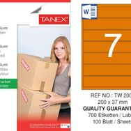 Tanex TW-2007 200x37 mm 100'lü Turuncu Pastel Laser Etiket
